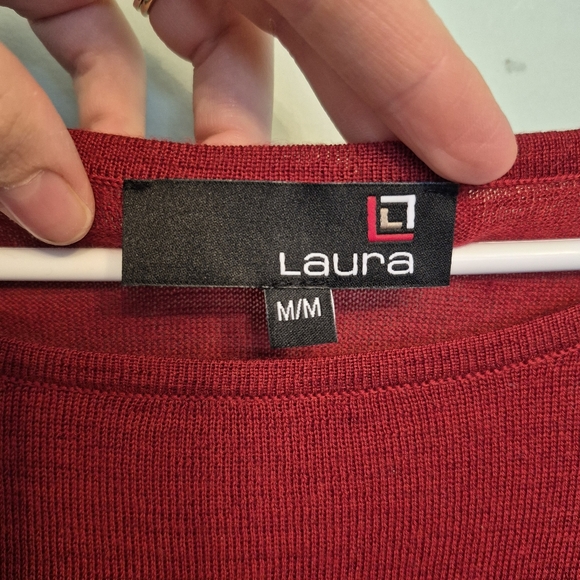 Laura Women's Red Quiet Luxury Semi Sheer Wool-Blend Scoop Neck Sweater Size M - Picture 4 of 5